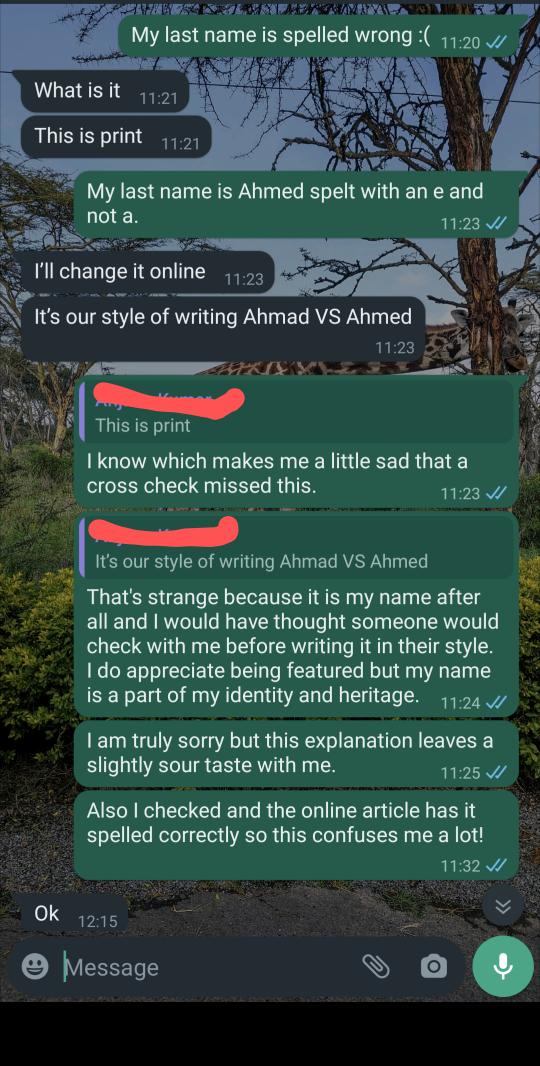 FaridaA's tweet photo. 'Senior reporter' from a leading #uaenews publication tells me that the spelling of my name has been changed as it is the newspaper's norm. Not only is this an insult to my intelligence (and name) but the fact that they have not yet apologized is beyond appalling. https://t.co/PVYtv8kpdp