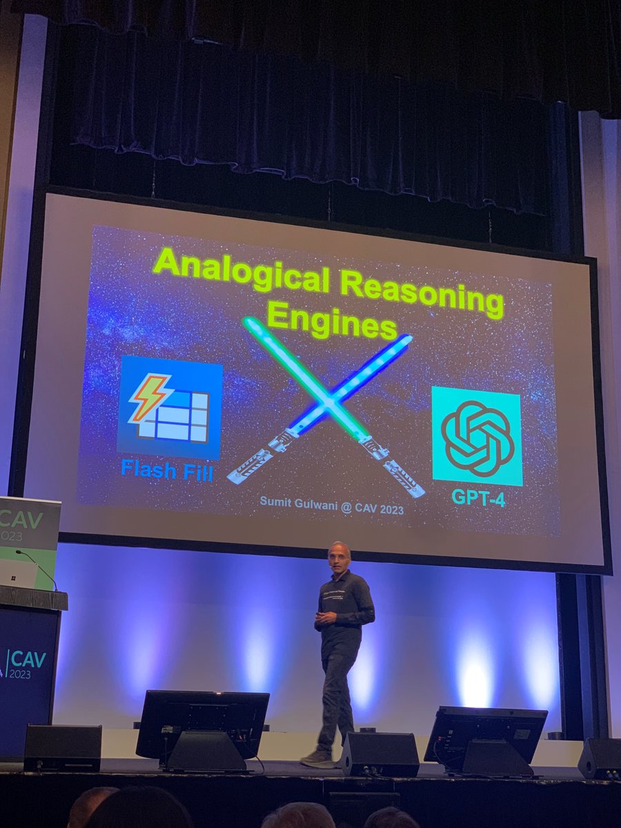 SumitGulwani's tweet image. It was an emotional, learning, and fun experience to put together and deliver this keynote at CAV:  youtube.com/watch?v=PeeFc9…

Thanks to Aarti Gupta for the souvenir pictures that capture the title and concluding remarks, without revealing the plot. Watch the talk to see who wins😊