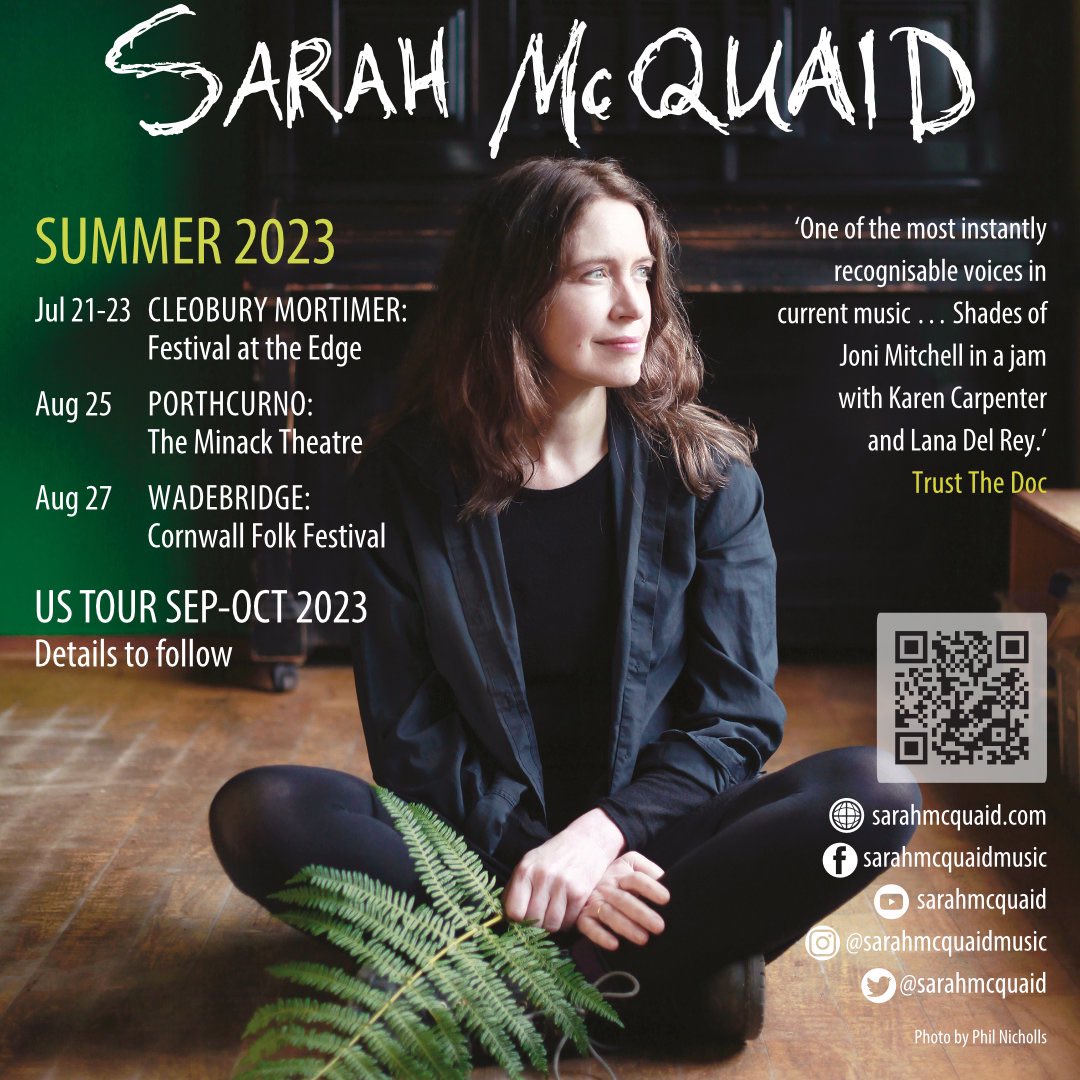 -> @minacktheatre #Cornwall Fri 25 Aug & @CornwallFolk #Festival in #Wadebridge Sat 27 Aug! Then off to the USA Mon 28th for an 8-week #tour. See sarahmcquaid.com/tour for newsletter signup & info/tix for all shows. #livemusic #keepmusiclive #whatson #events