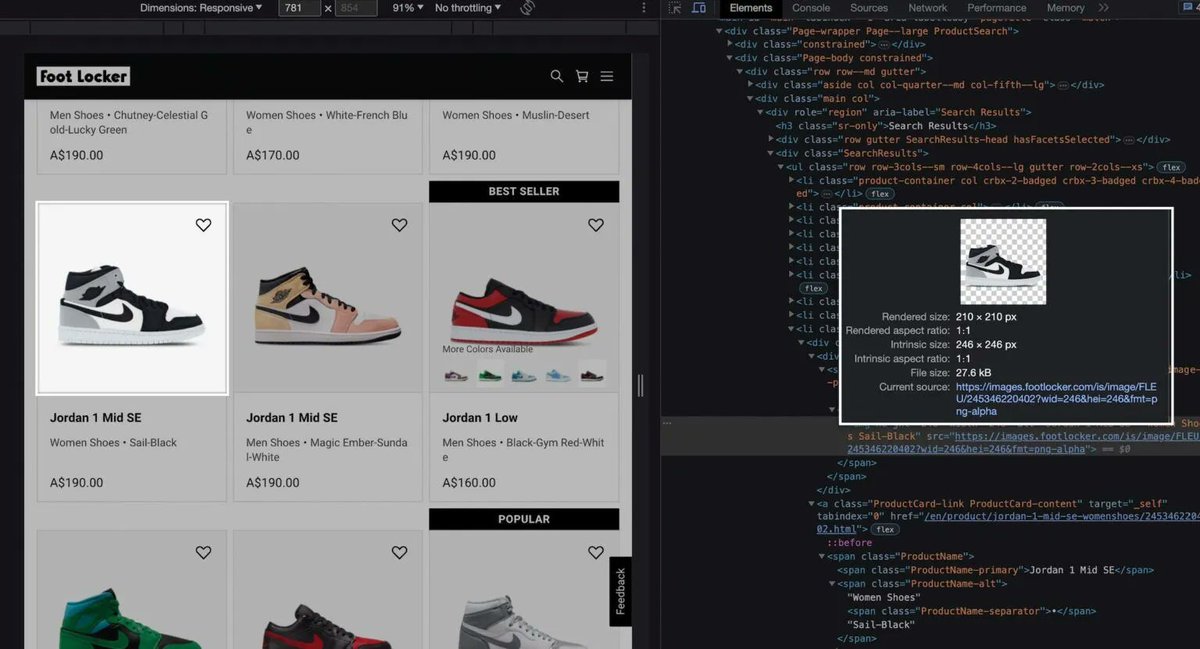 brodieseo's tweet photo. Foot Locker was able to increase their image thumbnails on Google by 343% for category pages with this one simple change.

They received a significant uptick in images being indexed, resulting in them surpassing key local competition with their previews.

The change involved them increasing the size of the image in their category page sever side rendered HTML (pre-JS), going from 67x67 to a minimum requirement of 200x200.

Google was previously able to crawl the images on their category pages, but they weren't committing them to their index due to how small the resolution was.

Benefits to Foot Locker from this change include an improved CTR, and also having more important content being indexed for core pages, which correlates well with improved rankings.

With technical SEO, it is sometimes the simplest change that can have the greatest impact. In the case of Foot Locker, increasing the size of the indexable images resolved the issue.