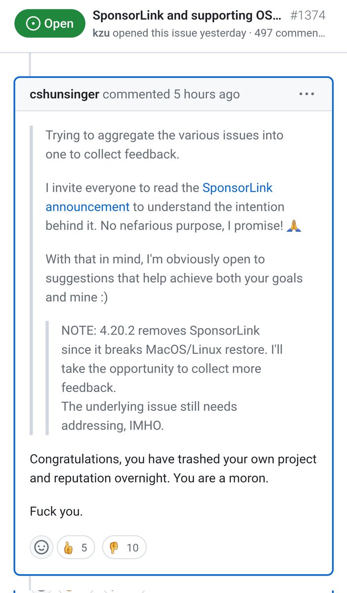 wieslawsoltes's tweet photo. Maybe it's time to start charging money for OSS. This isn't what it is supposed to be. #dontnet #dotnet https://t.co/FSbMoTFgBl