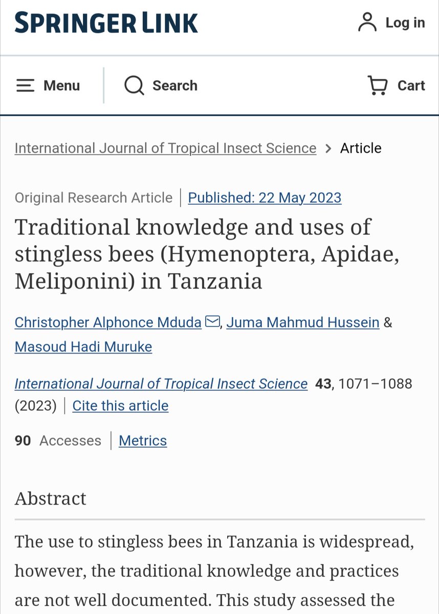 ChrisMduda's tweet photo. Our paper that was published back in May gives an overview of the utilization of stingless bees in Tanzania and the associated practices. It also provides insights on the potential of stingless beekeeping as a viable income generating activity particularly in rural areas... https://t.co/Od8rdhNOw7
