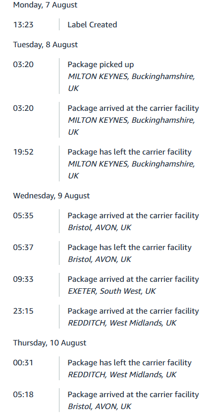 My parcel seems to be doing circuits, @ctshirts!