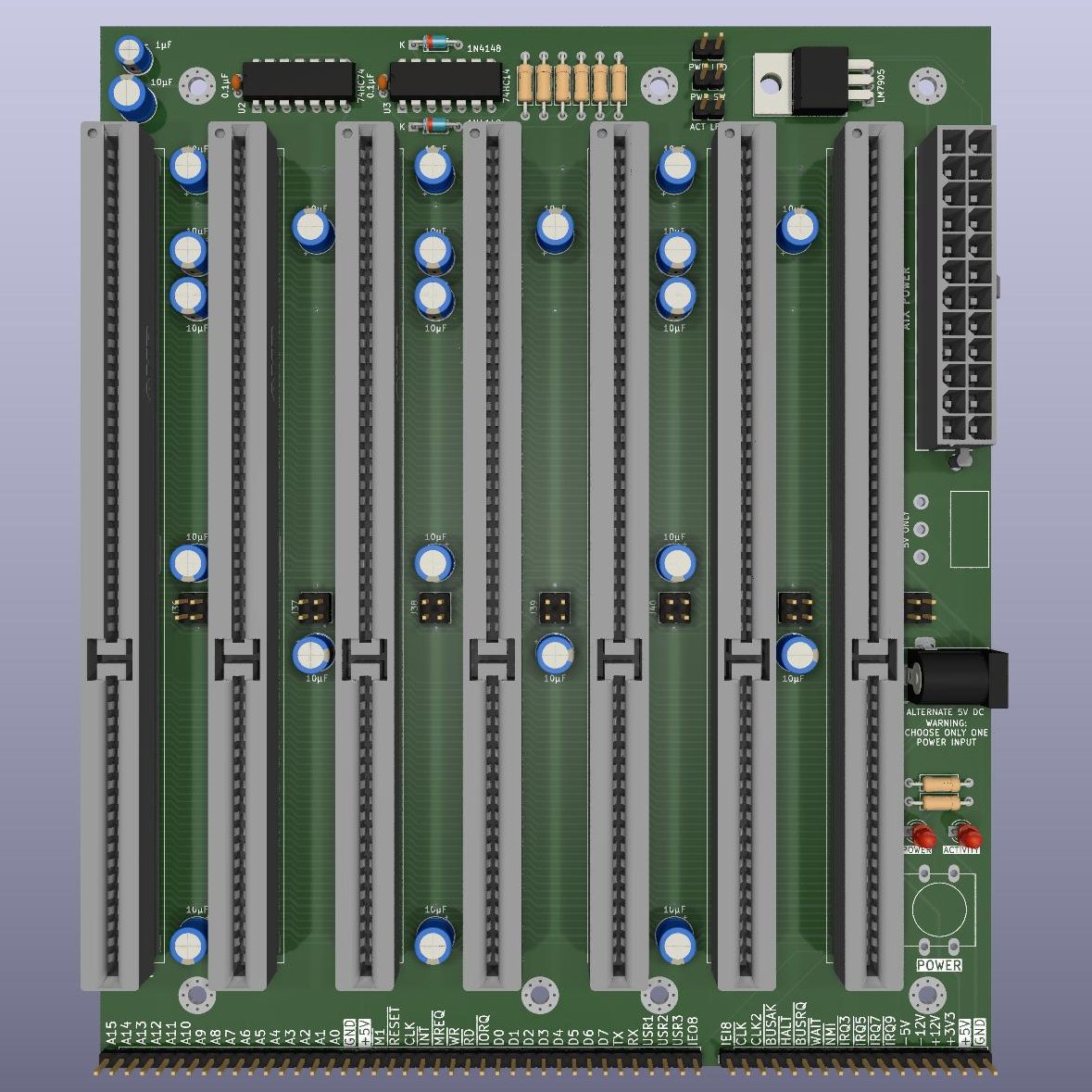frederic_segard's tweet photo. I just finished designing a new 16-bit #backplane. For now, I will still develop on the #Z80 and #65C02 8-bit platforms. But the board is generic and has all the power pins in the same places as a PC XT/AT. But before I send it to #JLCPCP for manufacturing, any thoughts? https://t.co/O4gCSFKjQL