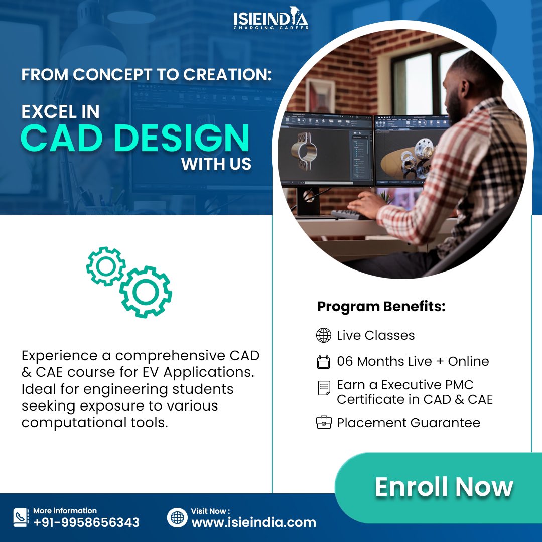 ISIEIND's tweet photo. Elevate your skills by enrolling in our CAD &amp; CAE Course for the updation of your skills in just only 6 months of the period. 
Register Now: https://t.co/b3EhZlIlCm
Visit:
📧:Support@isieindia.com
🌐:https://t.co/luLobW18sN
📞: +91-9958656343
#isieindia #cad #cae #coursetraining https://t.co/wCl2aLGRGL