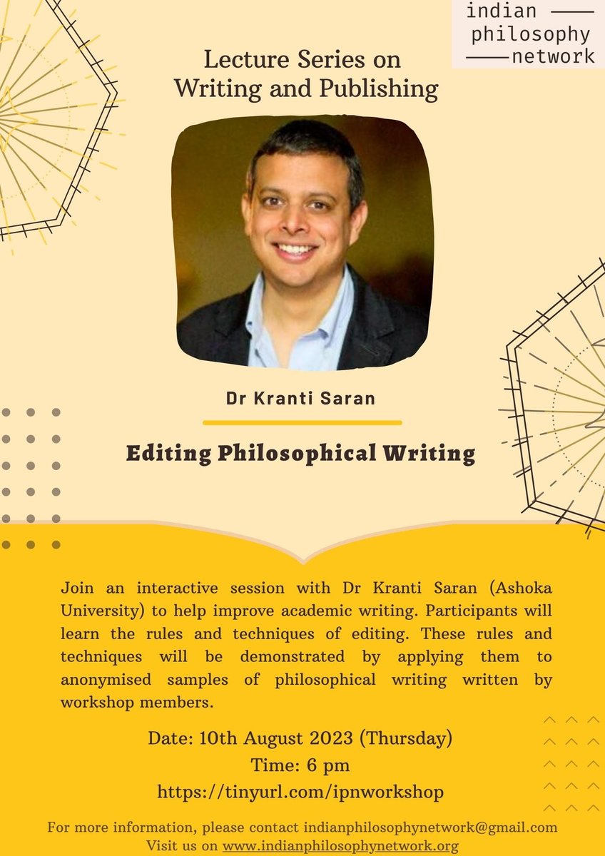 werunom's tweet photo. Kranti Saran (Ashoka University) will be speaking today at Indian Philosophical Network on Editing Philosophical Writing

@KrantiSaran #Philosophy https://t.co/W1zjCHslWz