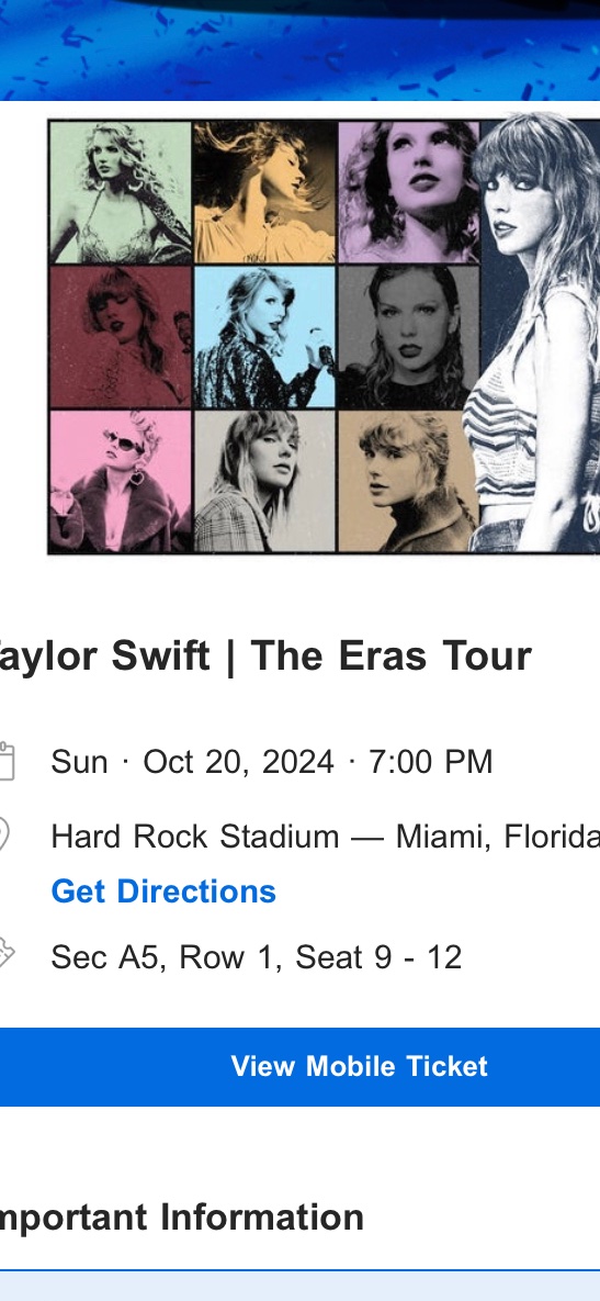 amandajmcclain's tweet photo. FLOOR ROW 1!!!!???! Screaming crying throwing up 🤯🤩😭😭😭🫶🏼 I still am in disbelief and so so blessed and lucky holy wow. See you again next year Taylor #ErasTourMiami @taylornation13 @taylorswift13 https://t.co/VOi8Uzh85o
