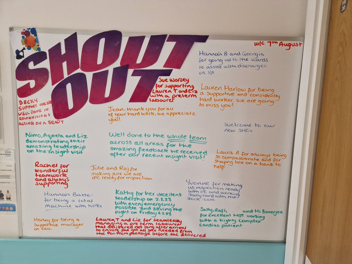 Another wonderful shout out board for staff and team appreciation. Well done team! ❤️ @NimoAwil1 @loflahertymw @josellwright @WalsallHcareNHS