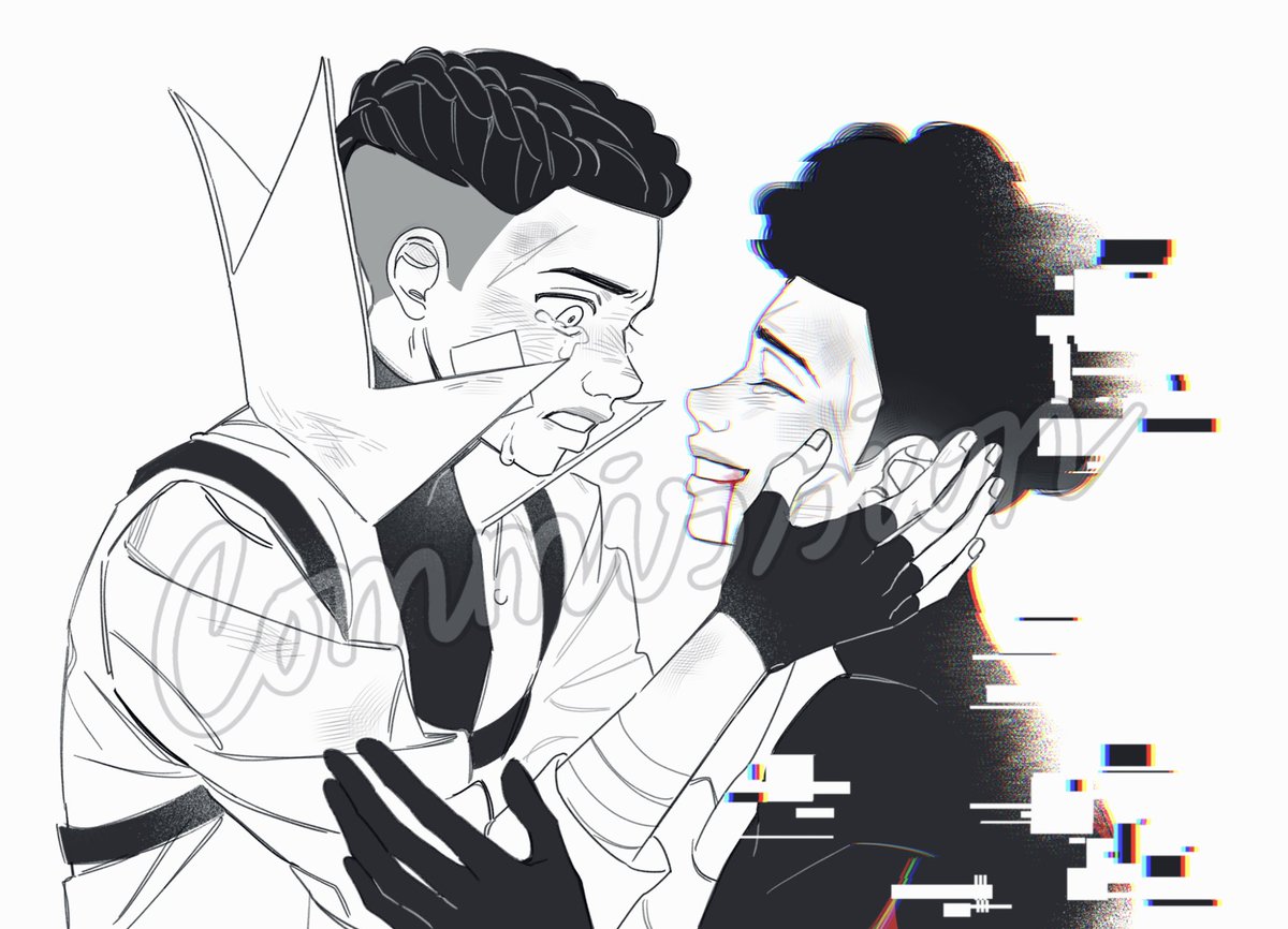 LilyLilyWi's tweet photo. AU: Wiles tried to help Miles prevent Miles’s canon event but unfortunately the plan didn’t end well and it broke Miles’s universe. I commissioned the artist about the idea Miles trying to smile while Wiles is burst into tears.
Artist: Đan Võ (fb)
#Milescest 
#MilesMorales https://t.co/lQf4eVqr55
