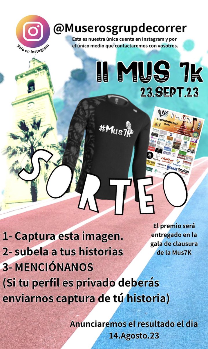 CorrerMuseros's tweet photo. SOLO EN INSTAGRAM!!
¿Quien puede participar? Cualquier usuario de instagram que siga nuestra cuenta @muserosgrupdecorrer y siga los pasos del imagen.
¿Como se recibe el premio? Presencialmente en la #mus7k el próximo 23 de septiembre en Museros, Valencia. https://t.co/CmnxdYmbHQ