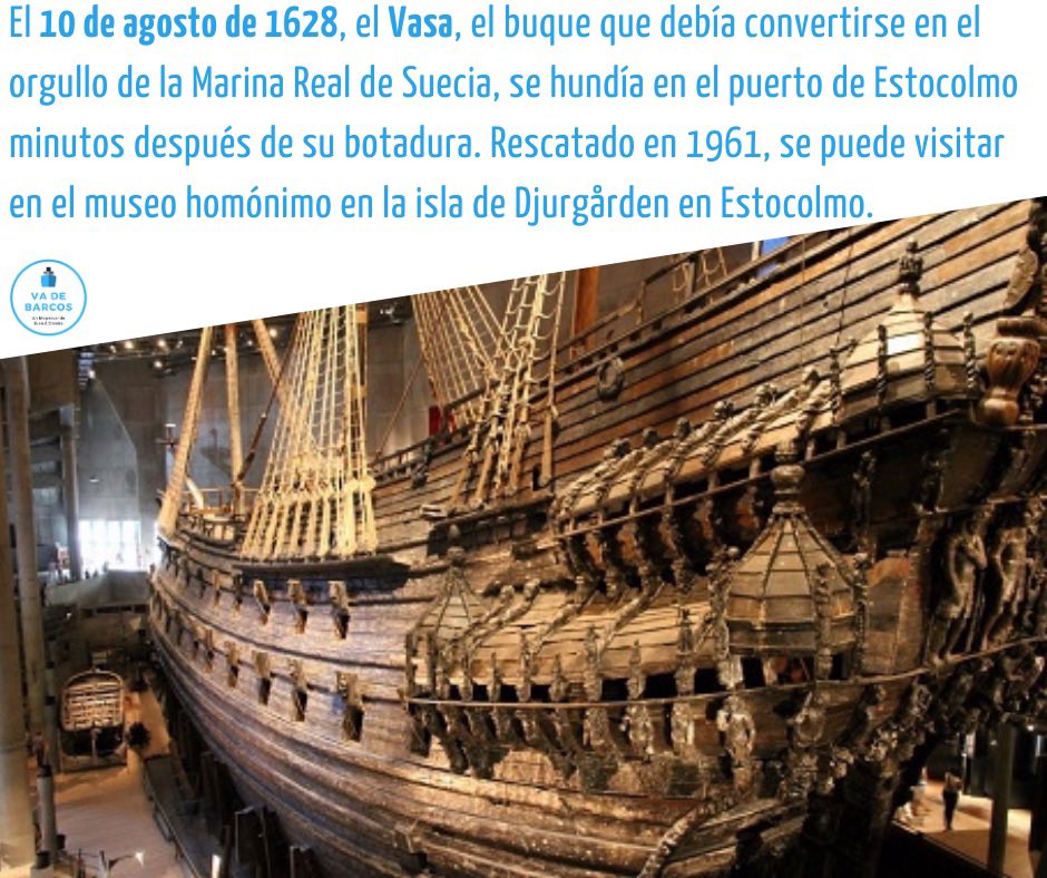 vadebarcos's tweet photo. 📆 #TalDíaComoHoy de 1628, el Vasa, el buque que debía convertirse en el orgullo de la Marina Real de Suecia, se hundía en el puerto de Estocolmo minutos después de su botadura. Rescatado en 1961, se puede visitar en el museo homónimo en la isla de Djurgården en Estocolmo. https://t.co/mhpTlX8Zms