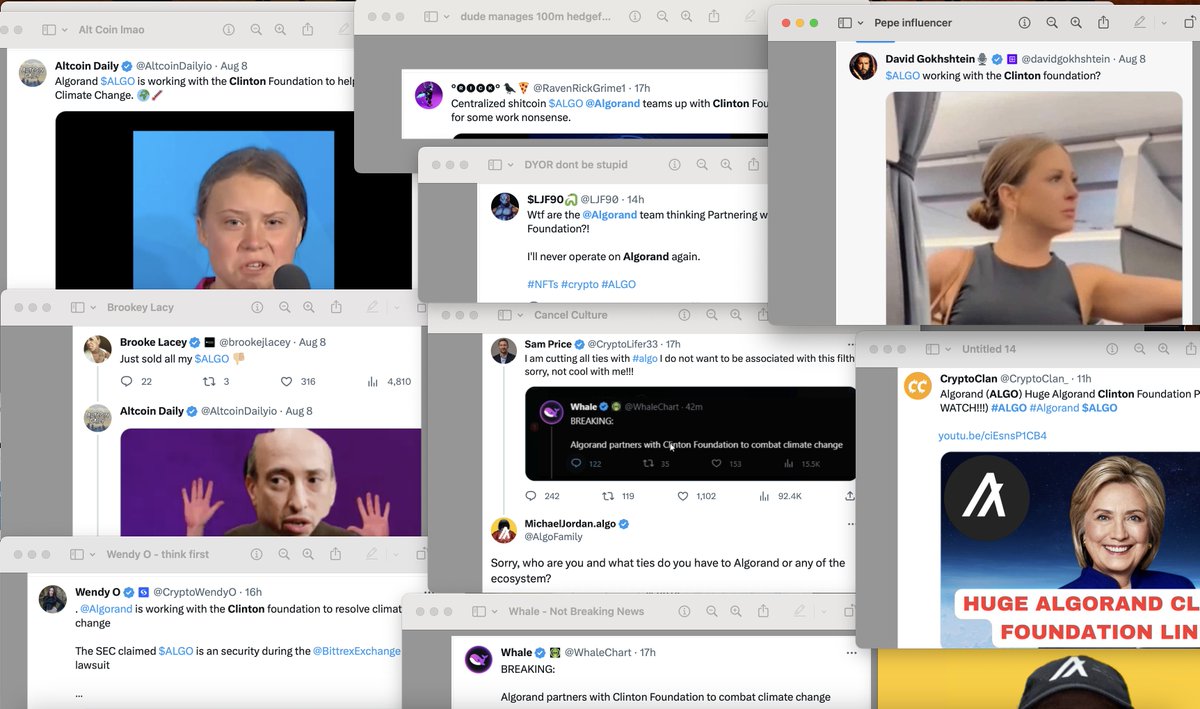 AlgoFamily's tweet image. $ALGO #FUD
How do @CryptoWendyO @AltcoinDailyio @davidgokhshtein @WhaleChart & dozens more randomly post @ the same time... @Algorand + Clinton "news" (6 months old)? negatively spun.
Most don't even give a link to the article so you can educate yourselves. Please don't let…