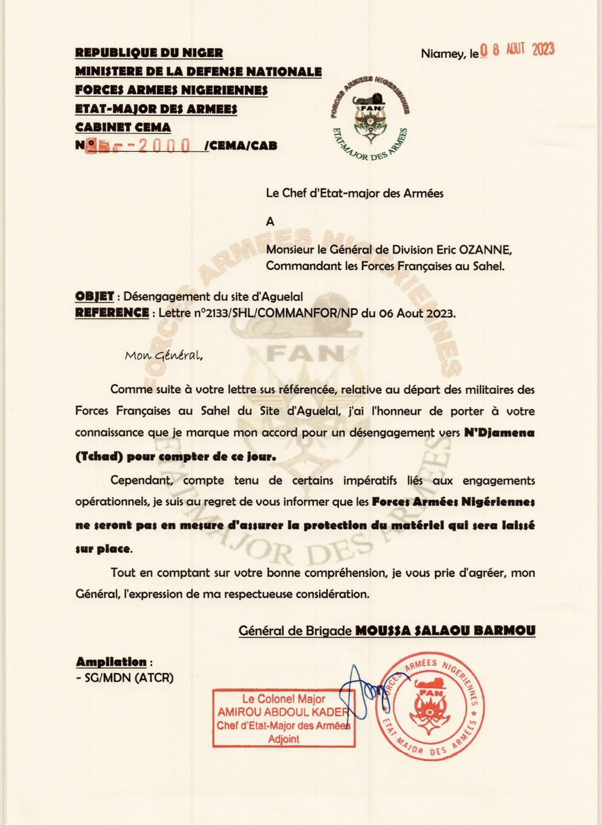 Je l'avais dit hier, et en voici la preuve, les Français avait bien l'autorisation du survoler l’espace aérien nigérien. Ce document certifié authentifié montre par sa seul existence que le #CNSP  MENT ouvertement au peuple #nigérien. 
<a href="/fabsenbln/">Fabian</a> <a href="/AzizMaigaNMP/">Aziz Maïga ne ment pas</a>