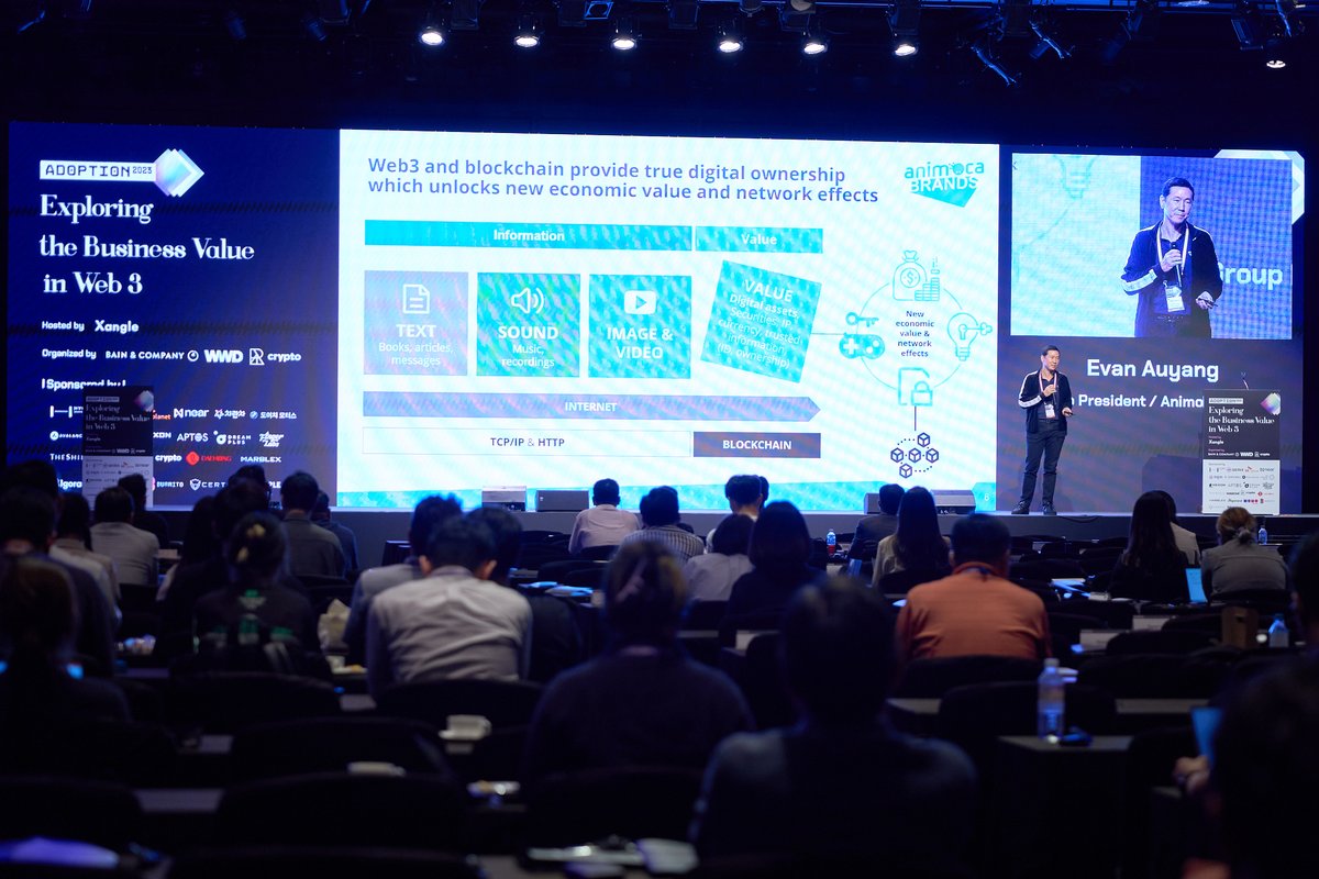 animocabrands's tweet photo. #TBT Our group president Evan Auyang (@EvanAuyang) attended #Adoption2023 organized by @BainandCompany, @wwdkorea, and #CrossAngle to speak about the rise of #Web3 and its implications on consumer engagement. https://t.co/9D1a5ZBHXT