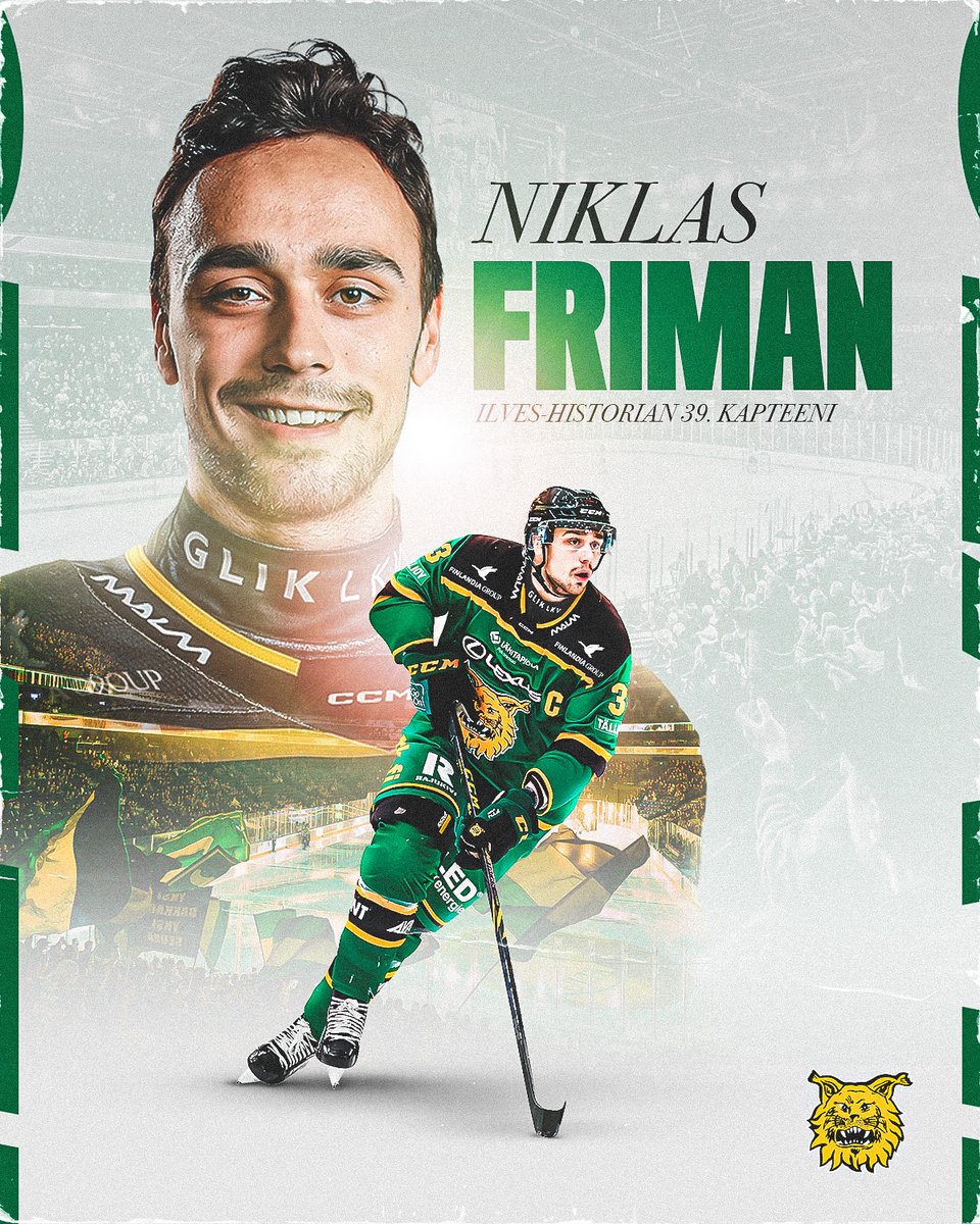 Puolustaja Niklas Friman on valittu Ilveksen kapteeniksi kaudelle 2023–2024. Joukkueen varakapteeneina toimivat hyökkääjät Eemeli Suomi ja Joona Ikonen sekä puolustaja Les Lancaster. 🏒

📝 Uutinen: ilves.com/niklas-frimani…

#Ilves #Liiga #Tampere