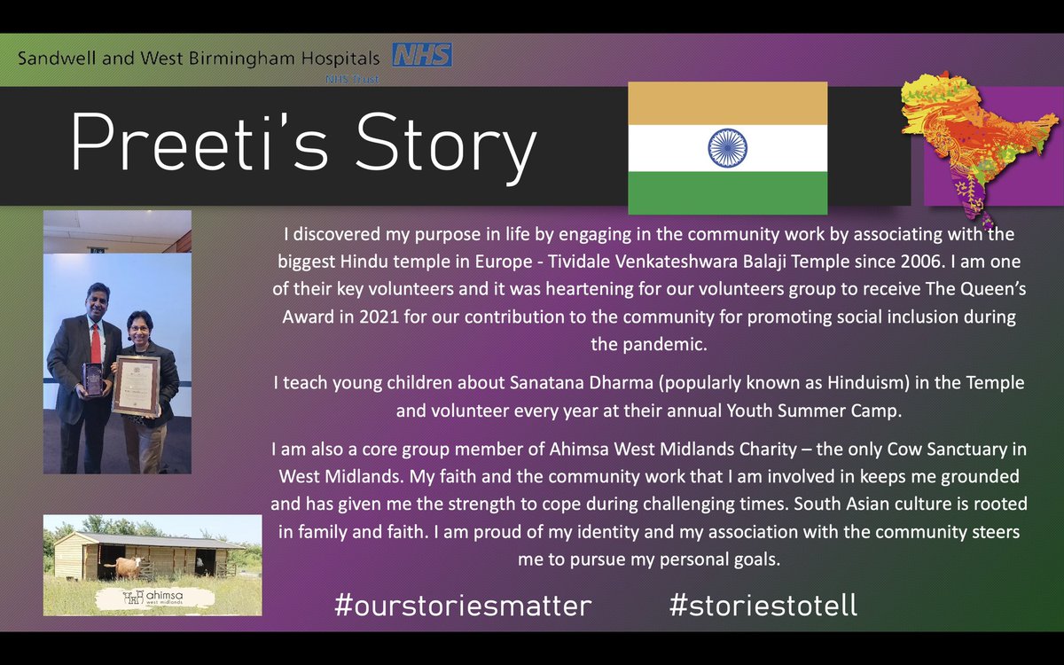 APNA NHS in the Midlands (@apnamidlands) on Twitter photo Meet Preeti Puligari <a href="/SWBHnhs/">SWB NHS Trust</a> (2/2)
โMy faith & the community work that I am involved in keeps me grounded & has given me the strength to cope during challenging times. South Asian culture is rooted in family & faith.
I am proud of my identityโ๐ฎ๐ณ
#ourstoriesmatter #storiestotell Meet Preeti Puligari <a href="/SWBHnhs/">SWB NHS Trust</a> (2/2)
โMy faith & the community work that I am involved in keeps me grounded & has given me the strength to cope during challenging times. South Asian culture is rooted in family & faith.
I am proud of my identityโ๐ฎ๐ณ
#ourstoriesmatter #storiestotell