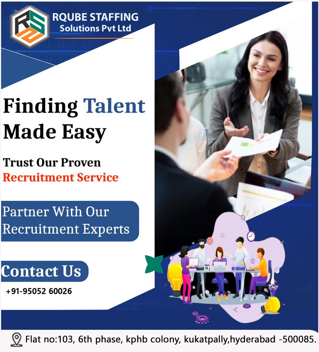 Rqube Provides best  Staffing Solutions 
contact :+91 95052 60026
#staffingsolutions #beststaffingagency #skilledManpower
#rqubeprivatelimited #professionalITcandidates #professionalstaff
#staffingsupport #Rqube #recruitmentservices #findingtalaent