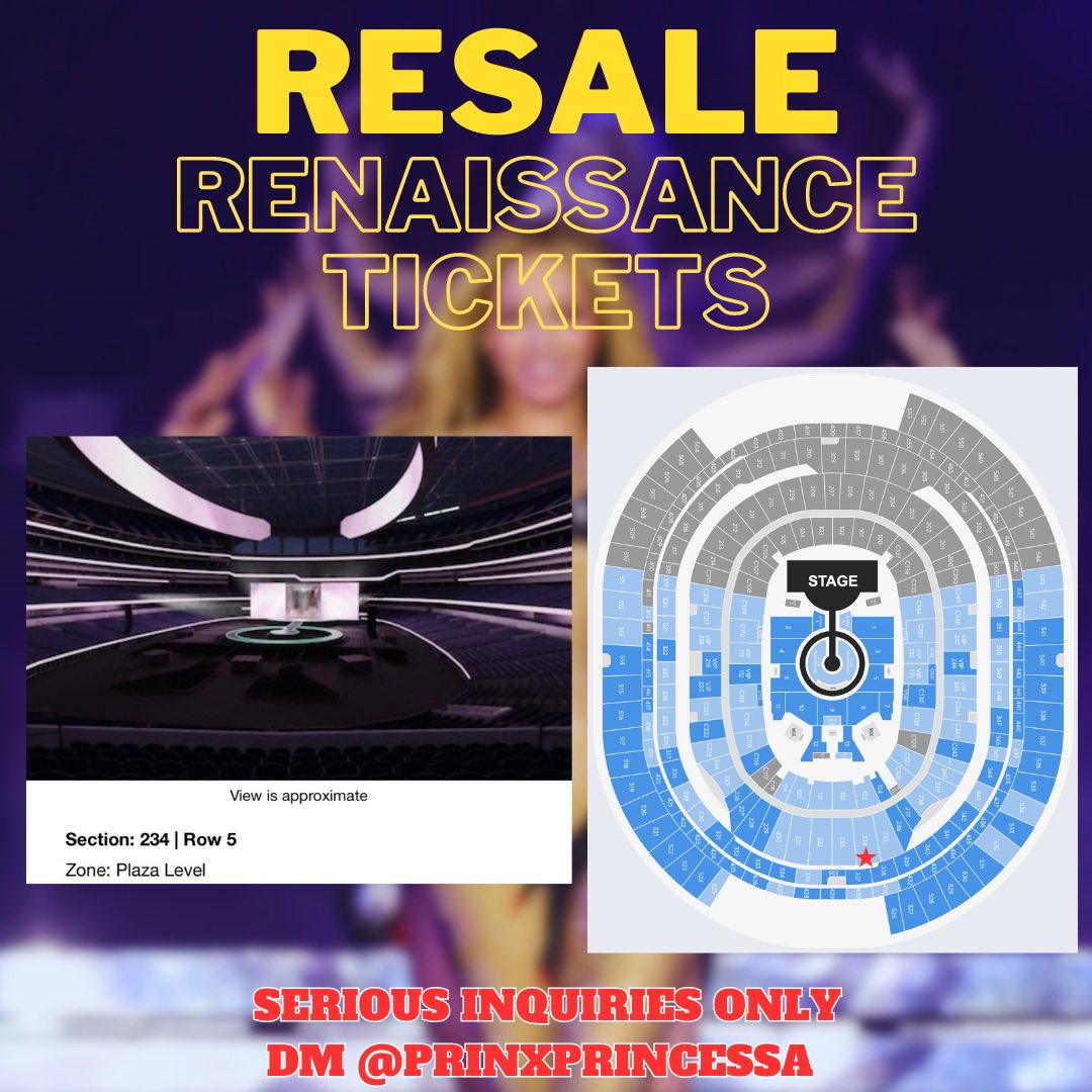 I'm trying to sell Beyonce Renaissance Tickets! 2 tickets for 9/2 Inglewood. Serious inquiries DM me. 

#BeyonceRenaissanceTour  #RENAISSANCEWOLRDTOUR #BeyonceRWT #BeyonceTour #BeyonceConcert #BeyonceTickets #TicketResale #BeyonceLive #BeyonceInglewood #BeyonceConcertTickets