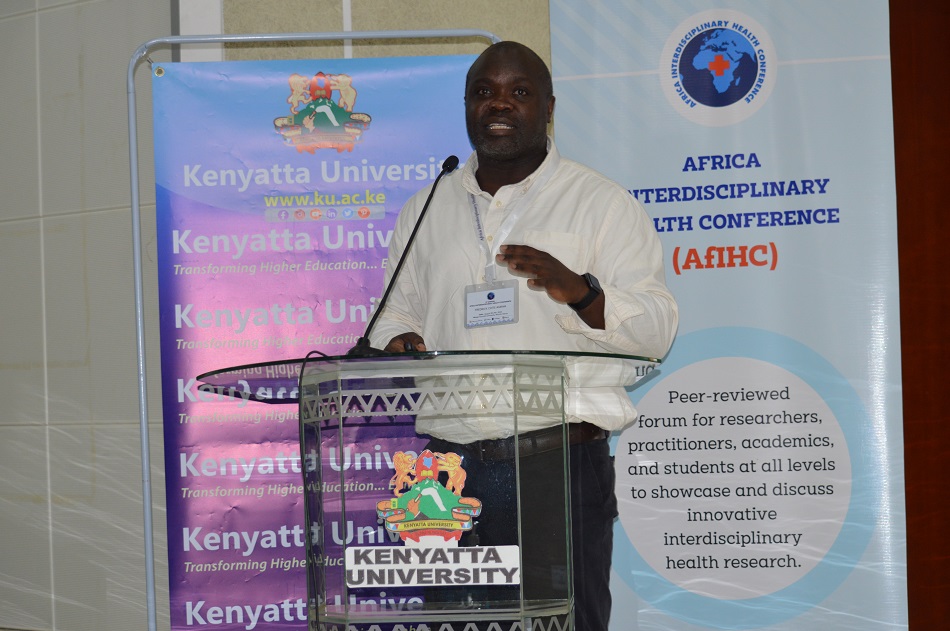 Day 2: Key note speaker Prof. Fredrick Chite Asirwa presenting a topic on Mitigating pandemics, climate change and chronic diseases in Africa: The role of Interdisciplinary collaboration. #KUAfIHC2023