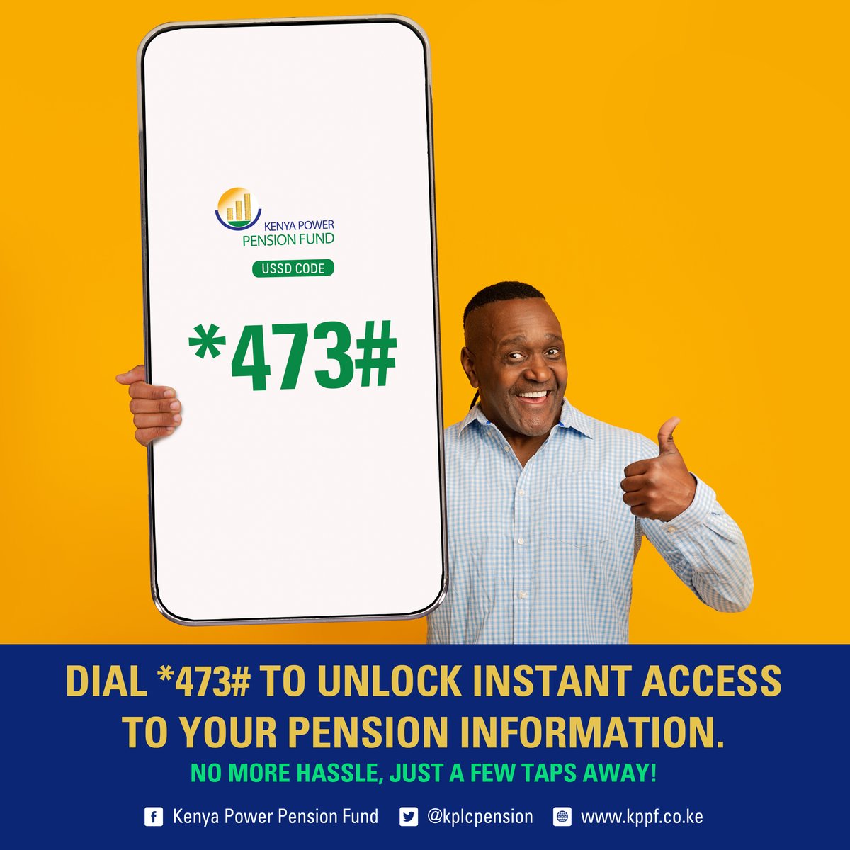 kplcpension's tweet photo. Access your pension information anytime, anywhere. Simply dial the USSD code *473#

#KenyaPower #KPPF #KPLC #EChannels #KPLC #USSD #Pension #PensionSchemes https://t.co/xlDaYNcupR