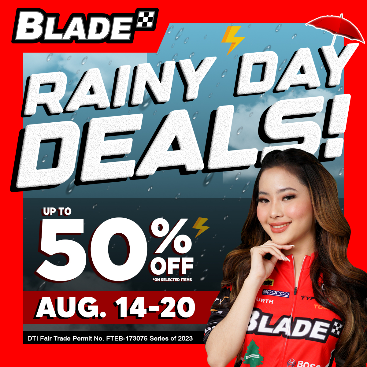 MarketMarketBGC's tweet image. FASTEN YOUR SEATBELT ⚠️ Enjoy up to 50% OFF on a wide range of Car/Motorcycle Accessories with Blade Rainy Day Deals! 🌧️

Shop at Blade (3/F) this August 14-20! Mark your calendars! ⚡

#BladePH #itsBladeitsBetter #FunInTheFinds #iLoveMarketMarket