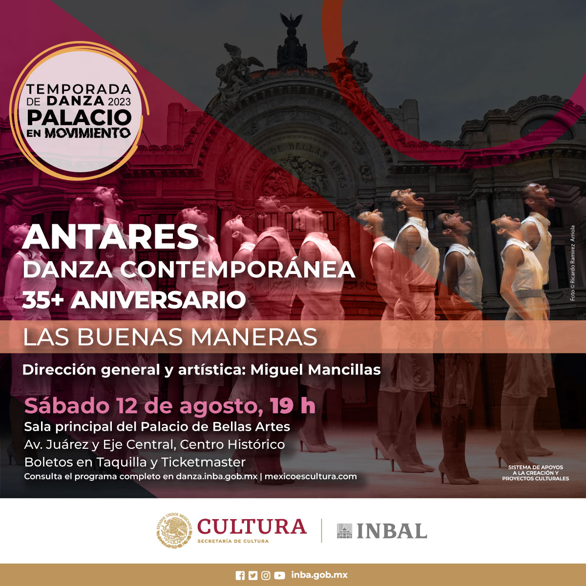 .<a href="/antaresdanzac/">Antaresdanza</a>, compañía que indaga en las pasiones y la animalidad del alma humana, celebrará su 35 aniversario con el programa "Las buenas maneras", dirigido por Miguel Mancillas, en el <a href="/PalacioOficial/">PalaciodeBellasArtes</a> como parte de la Temporada #PalacioEnMovimiento de la <a href="/danzaINBAL/">danzaINBAL</a>. 🎉