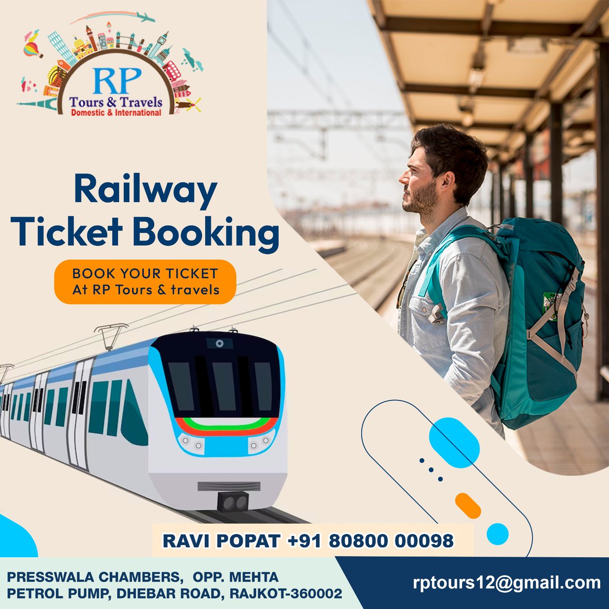 RP Tours & Travels
Book your railway ticket with us.
For more information call now:- 080800 00098
.
.
.
#rptoursandtravels #travelseason #travelspirit #flighttickets #discount #flightticketbooking #railwaytickets #trains #train #toursandtravels #railwayticket #packagetours