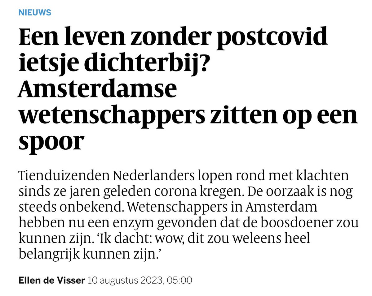 “Een leven zonder postcovid ietsje dichterbij?”

Onderzoekers Lutter en Appelman aan het woord in een nieuw artikel in de Volkskrant over hun onderzoek naar IDO-2 enzymen en mogelijke therapeutische interventies. 

Volledige artikel: volkskrant.nl/wetenschap/een…

#LongCovid