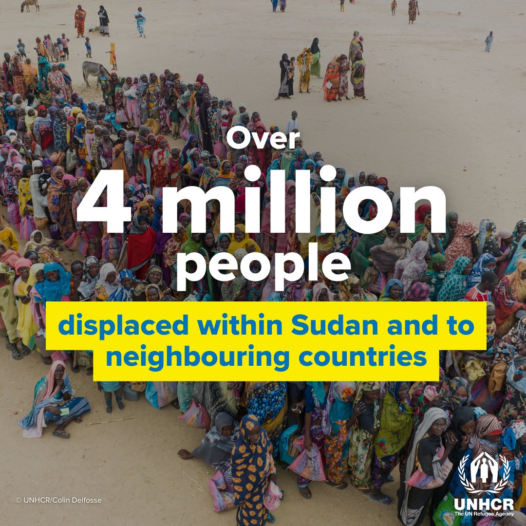 Refugees's tweet photo. ⚠️Over 4 million people have been forced to flee within Sudan and into neighbouring countries since the start of the conflict.

More funds are desperately needed to support the provision of healthcare and other life-saving aid. https://t.co/RS7h3ZYxAr https://t.co/ybYVmfGxJW