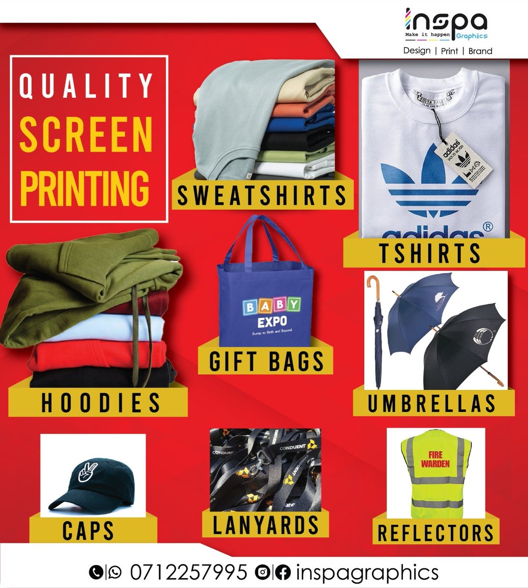 InspaGraphics's tweet photo. We are up! We offer;

•Logo Design
•Business Cards
•Branding
•Screen printing
•Signages
•Rollup banners
•Packaging bags

And more. Contact us today on 0712257995 for more details https://t.co/fqPfdD7toJ