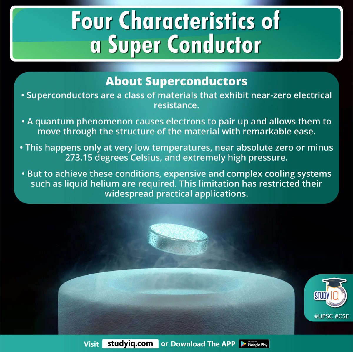 upsciq's tweet photo. Four Characteristics of a Super Conductor
#forcharacteristicsofsuperconductor #superconductor #whyinnews #southkorea #lk99 #superconductingmaterial #coolingsystems #superconductor #electriccurrent #zerotemperature #upsc #cse #ips #ias #worldaffairs https://t.co/xFtPiHVfAT