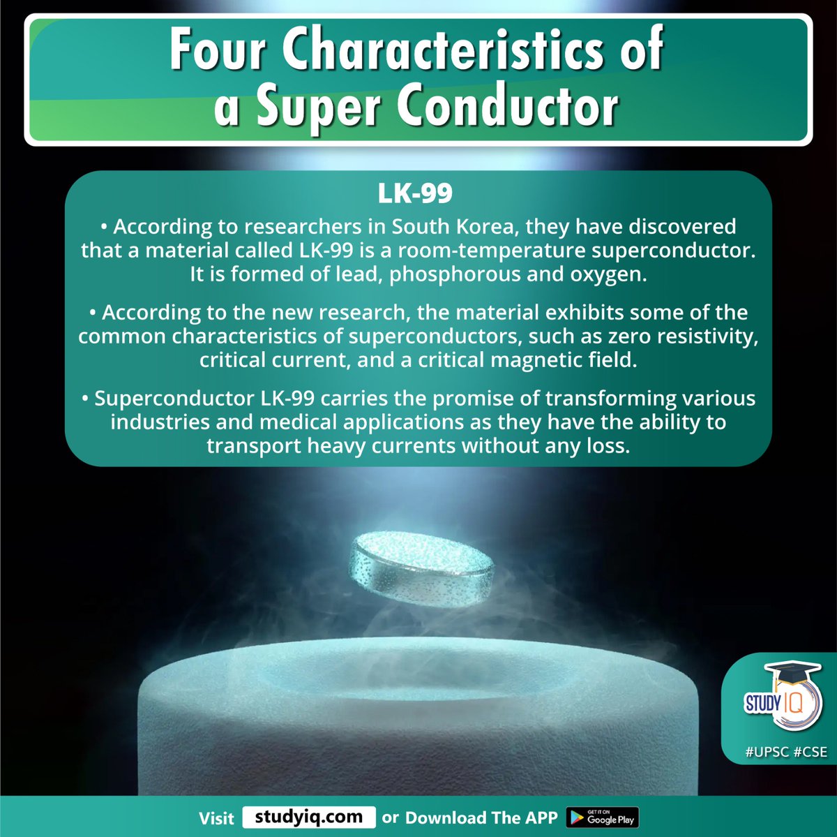 upsciq's tweet photo. Four Characteristics of a Super Conductor
#forcharacteristicsofsuperconductor #superconductor #whyinnews #southkorea #lk99 #superconductingmaterial #coolingsystems #superconductor #electriccurrent #zerotemperature #upsc #cse #ips #ias #worldaffairs https://t.co/xFtPiHVfAT