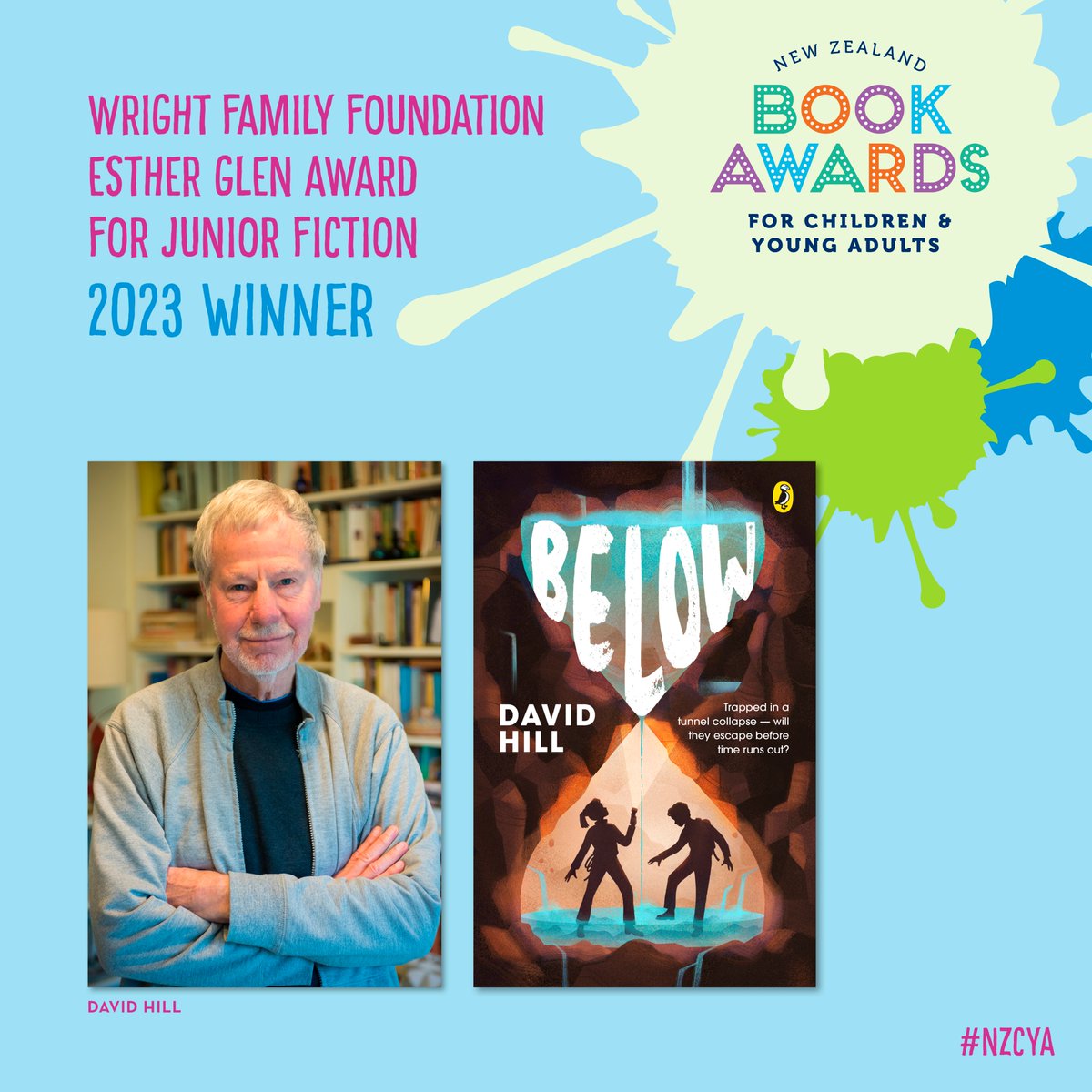 The winner of the Wright Family Foundation Esther Glen Award is ‘Below’ by David Hill published by @PenguinBooks_NZ “A white-knuckled, powerful read, from one of Aotearoa’s most exceptional storytellers.” #NZCYA #BooksAlive