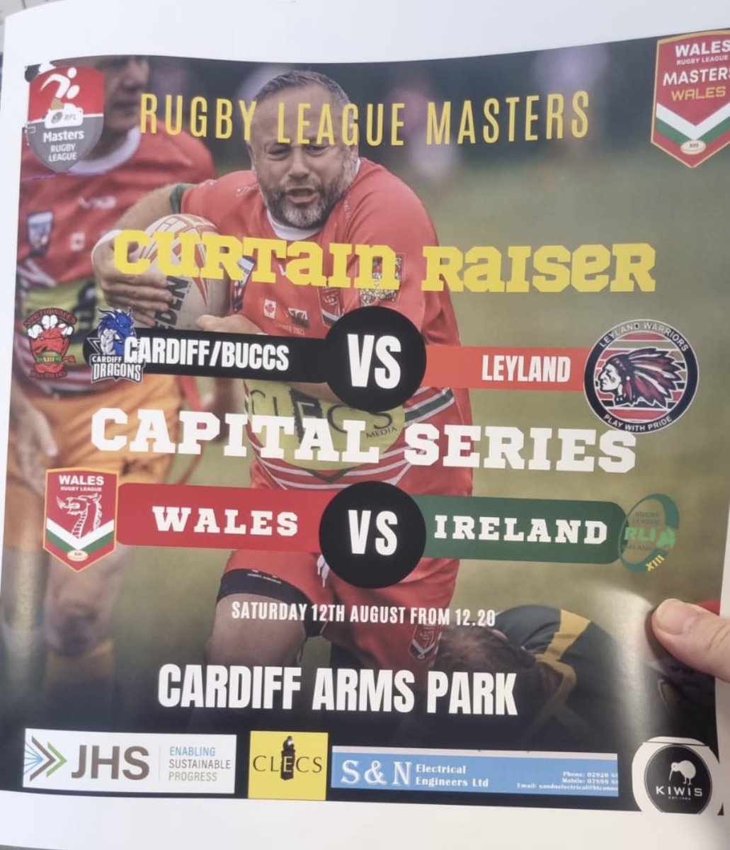 This Saturday at Cardiff Arms Park - Wales RL Masters v Ireland and Cardiff Blue Dragons /North Wales Buccaneers select v Leyland Warriors. 
#makingwelshhistory
