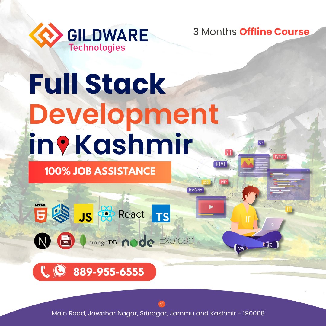 gildware's tweet photo. Explore Job-Oriented Full Stack Development in Kashmir with Gildware Technologies!Join our comprehensive program for hands-on experience, expert guidance, and job placement assistance. https://t.co/OIDADHLxmq  #GildwareTech #FullStackDevelopment https://t.co/5yUkNXvdmQ