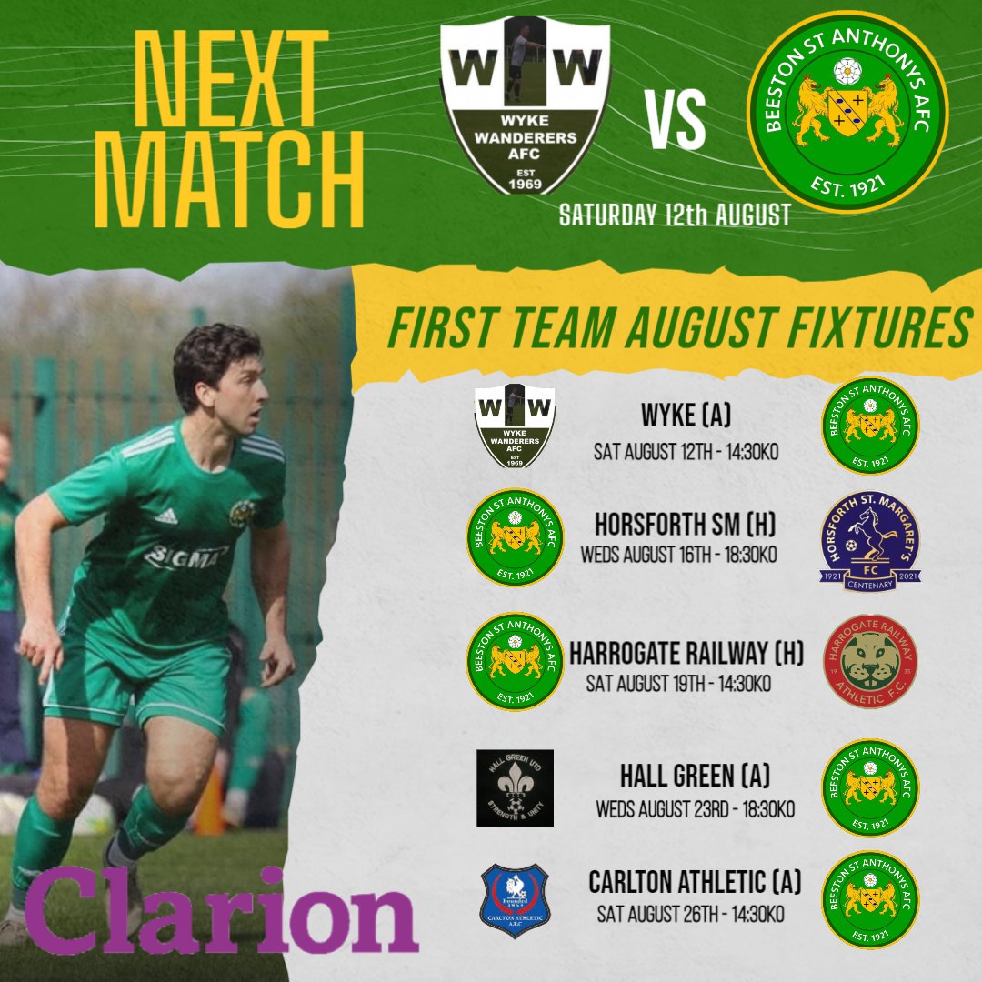 ⚽SATURDAY FOOTBALL IS BACK⚽

After a run of pre season fixtures. The Saints start their <a href="/wyafl/">JUNE ROBINSON</a> campaign this Saturday away to Wyke Wanderers

The buzz is back and the lads are raring to go!

14:30ko - Wyke Community Sports Village, BD12 9HA 

#BSA #COYBIG