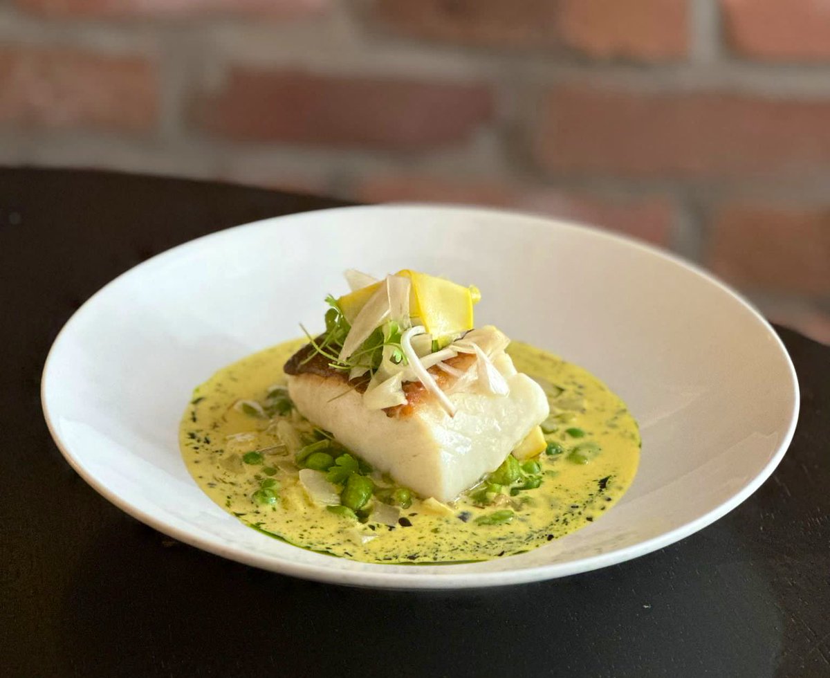 Roast cod, saffron &amp; lovage veloute, broad beans, yellow courgette, pickled fennel #proper #supportlocal
