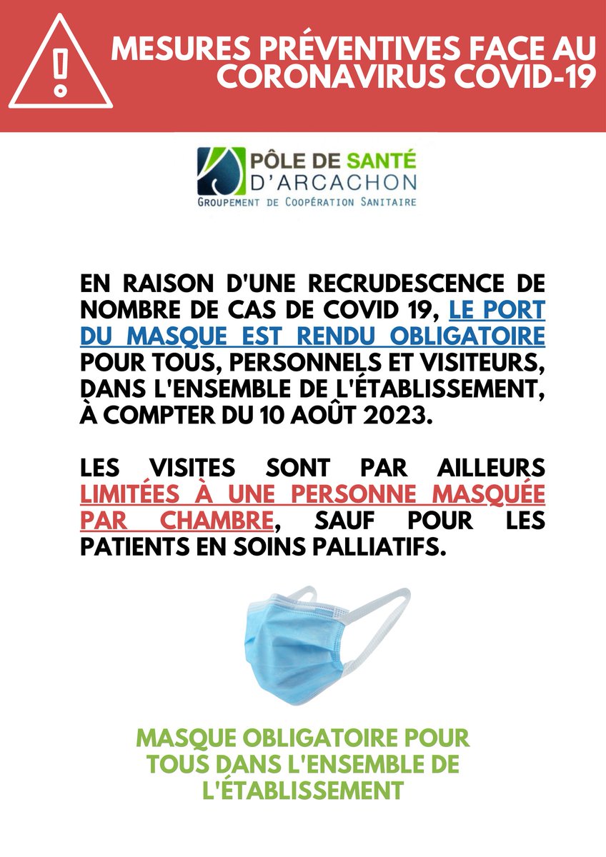 🚨 [INFO - COVID] 😷
#COVID19 #portdumasqueobligatoire #gestesbarrieres