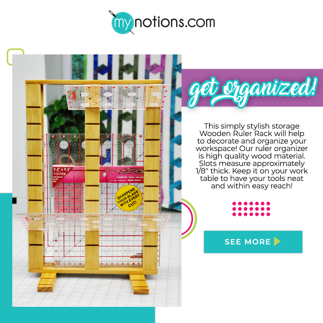 Organize your tools in style with a Wooden Ruler Rack!  See more at mynotions.com!  

#getorganized #organized #organizedlife #storage #storagespace #storageideas #rulerrack #rulers #racks #tableaccessories #sewingsupplies #diysupplies #easytouse #tools #neatness