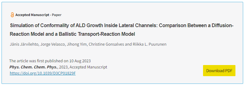 rlpuu's tweet photo. Partly back at work after #ALDALE2023 (fully, next week): super-happy to notice that the Järvilehto et al. "#ALDconformality simulation with trunk" manuscript has been accepted & just published "accepted manuscript"! #ALDep (& #PillarHall) @AaltoCatalysis https://t.co/YVlRskf0AK https://t.co/T3qm44LniX