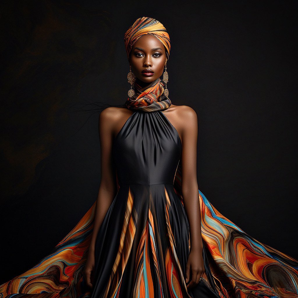 ValentinKaraba1's tweet photo. Using my #digitalfashion works as a prompts to create new fashion pieces in #midjourney 

Black culture is rich and diverse, from music and food to literature and art. It's beautiful!
.
#aiart #aifashion #aidressdesign https://t.co/r9kxSUyZ2i