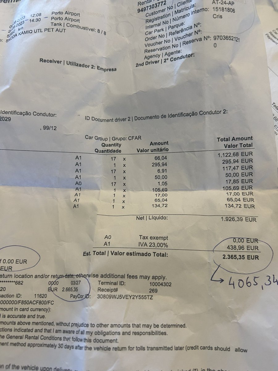 MrsBivi's tweet photo. @SixtPortugal in Porto denied to confirm my reservation for a lower price of 2232 euros today, after they tried to upcharge 4065 euros for a vehicle rental the day we arrived yesterday. #badbusiness #schemers https://t.co/oq1MMXzvba