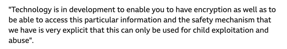 Here, a sample of the magical thinking justifying the UK's anti-privacy crusade

AGAIN: IT'S NOT POSSIBLE TO DEVELOP TECH THAT BOTH SURVEILLS ALL EXPRESSION &amp; MAINTAINS E2E ENCRYPTION, NOW OR EVER 

Expert consensus doesn't bend to wishes or spell casting

bbc.com/news/technolog…