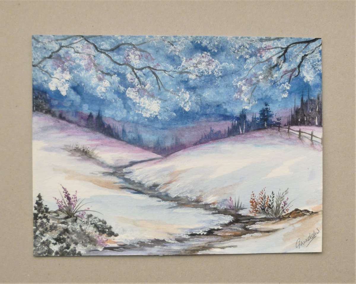 original art watercolour snowscene landscape pa... - Folksy folksy.com/items/8174542-… #newonfolksy