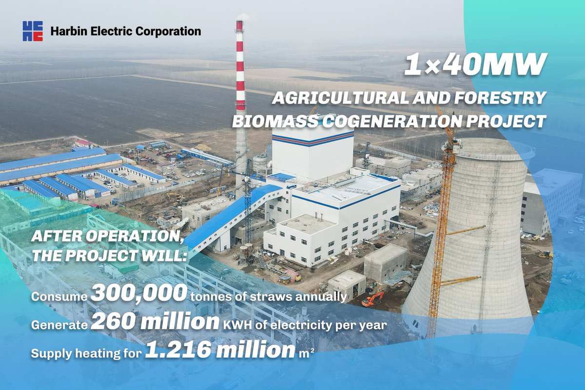 Harbin_Electric's tweet image. The 1×40MW Agricultural and Forestry Biomass Cogeneration Project in Wangkui, China, contracted by #HEI, will use straws as fuel and generate 260 million kWh of electricity annually. It's a great step towards protecting environment and bringing warmth to locals. #WorldBiofuelsDay