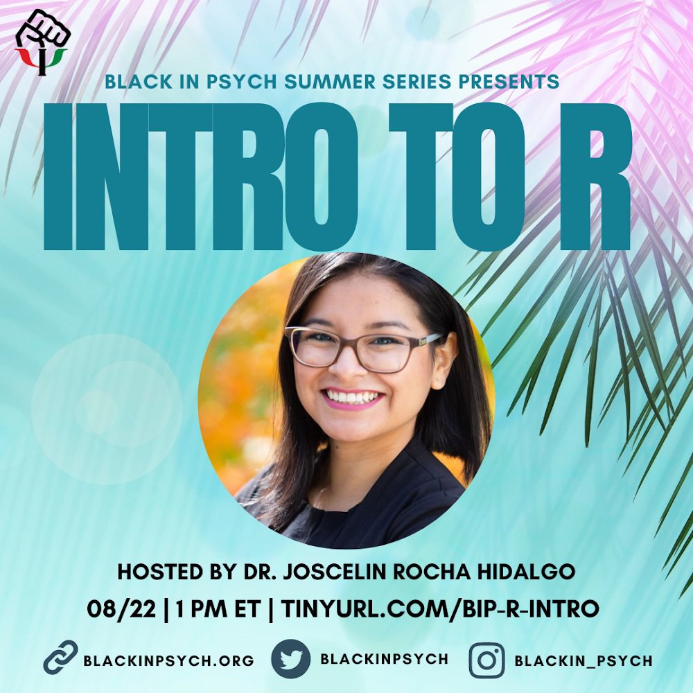 SUMMER SERIES: INTRO TO R 📉

Our beginner friendly workshop of the statistical program will be hosted by our own Dr. Joscelin Rocha Hidalgo

August 22 | 1pm ET | Register on zoom: tinyurl.com/bip-r-intro

Registration will be CLOSING on 8/12‼️