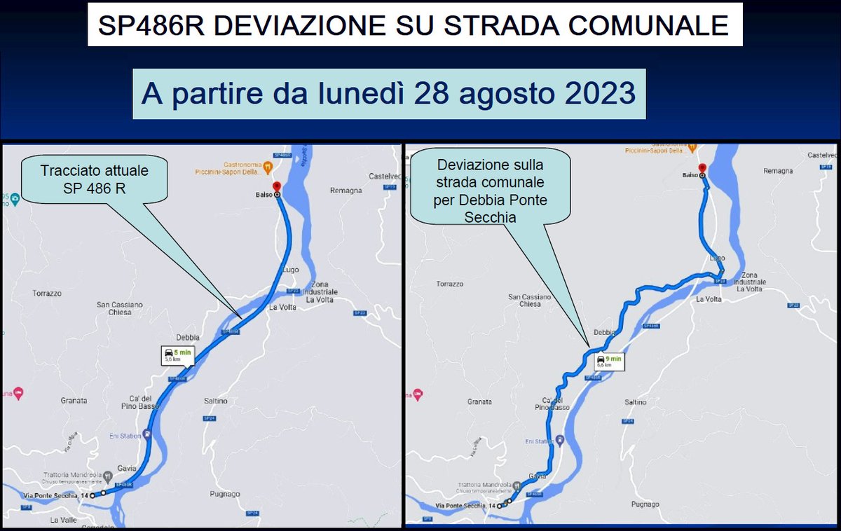 provinciamodena's tweet photo. ⚠️LAVORI IN CORSO⚠️
Da lunedì 28 agosto il tratto di #sp486R che va dall’incrocio con la #sp33 a Lugo di Baiso fino al termine del viadotto Saltino di Montefiorino, sarà chiuso al transito. Il traffico sarà deviato sulla vecchia statale di Debbia, divenuta strada comunale. https://t.co/KquKUNOFKz