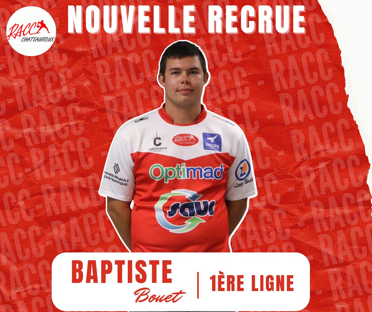 OfficielRacc's tweet photo. 🔴 𝗥𝗲𝗰𝗿𝘂𝘁𝗲𝗺𝗲𝗻𝘁 𝟮𝟬𝟮𝟯/𝟮𝟬𝟮𝟰 🔴
Le RACC a le plaisir de vous annoncer la signature de 𝗕𝗮𝗽𝘁𝗶𝘀𝘁𝗲 𝗕𝗼𝘂𝗲𝘁.
Joueur de 18 ans, ayant réalisé sa formation au RACC, nous fait le plaisir de nous rejoindre pour cette saison. 
#RACC #club #rugby #nouveau #recrue https://t.co/K13XCayzgz