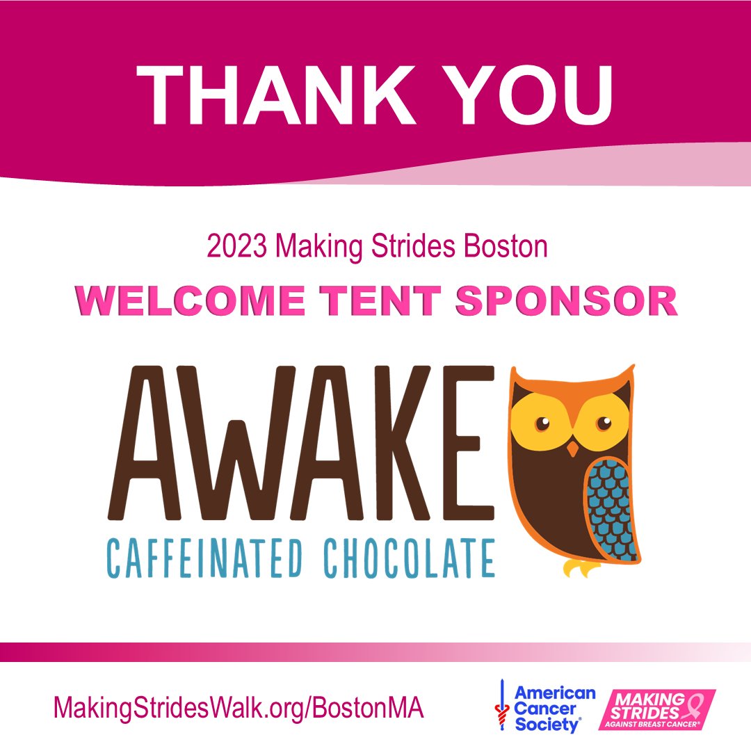 Making Strides Boston (@msabcboston) on Twitter photo Sending out a warm welcome to <a href="/AwakeChocolate/">AWAKE Chocolate</a>. Thank you for being the Welcome Tent Sponsor for our 2023 #MSABCBoston event!
We appreciate your support of Making Strides and the fight to end #breastcancer!
MakingStridesWalk.org/BostonMA Sending out a warm welcome to <a href="/AwakeChocolate/">AWAKE Chocolate</a>. Thank you for being the Welcome Tent Sponsor for our 2023 #MSABCBoston event!
We appreciate your support of Making Strides and the fight to end #breastcancer!
MakingStridesWalk.org/BostonMA