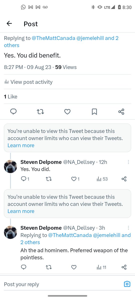 MeadowLearning's tweet photo. @TheMattCanada @NA_Dellsey @jemelehill @briebriejoy @VanLathan Reply and block. Pointless and a coward. Guys like you always tell on yourselves. https://t.co/3AHj77Lkqf